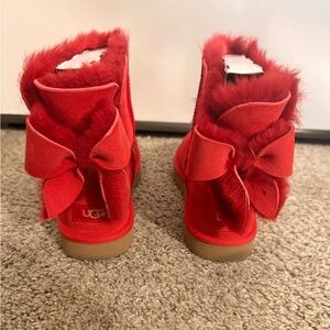 UGG Red Furry Bow Boots
